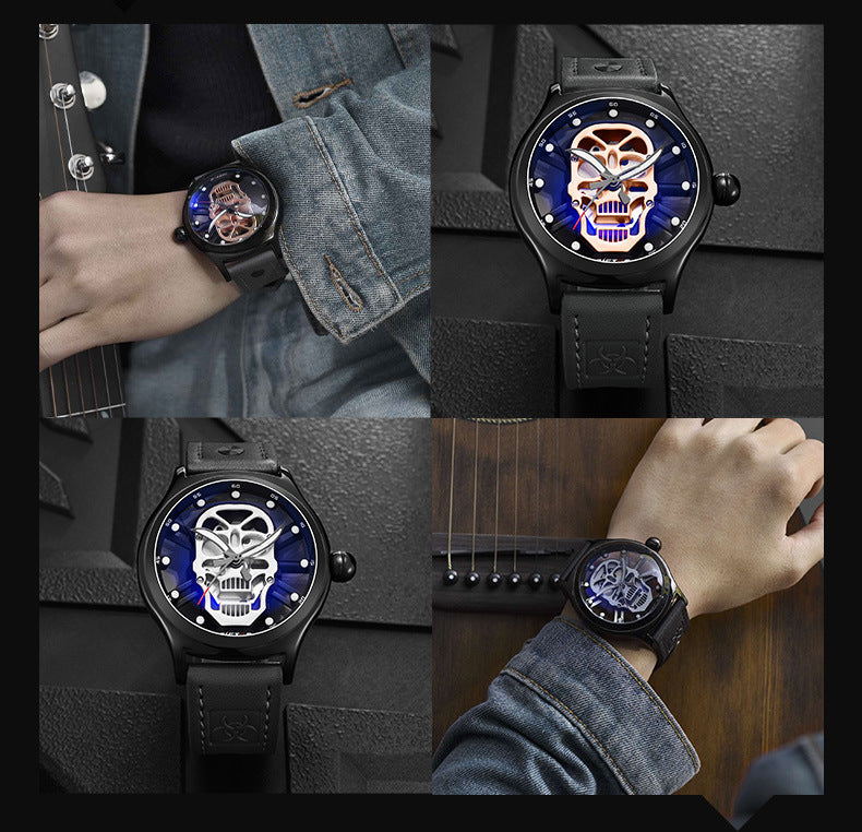 Genuine Leather Hollow Skull Watch