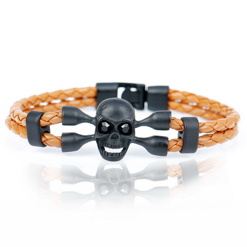 Skull leather braided bracelet
