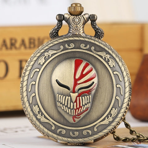 Retro Bronze Skull Clown Mask Quartz Pocket Watch Punk Pendant Men Women Necklace FOB Clock Antique Gifts for Men Women Chain