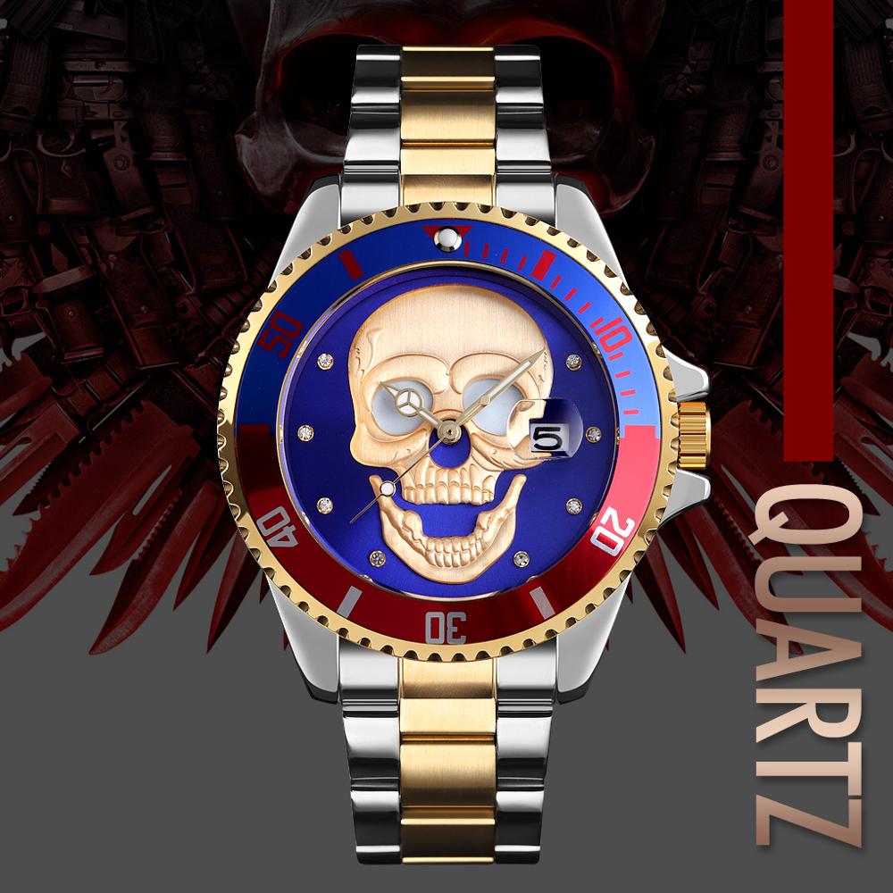 SKMEI Men's Skull Quartz Watch Men Skeleton Creative Watches Stainless Steel Male Clock Waterproof Wristwatch Relogio Masculino