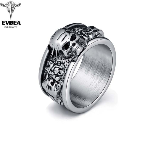 Rock Roll kpop Silver Gothic Punk Old Wrinkle Skull Big  Rotating Bikers Bible Rings Men's & Boys' Jewelry