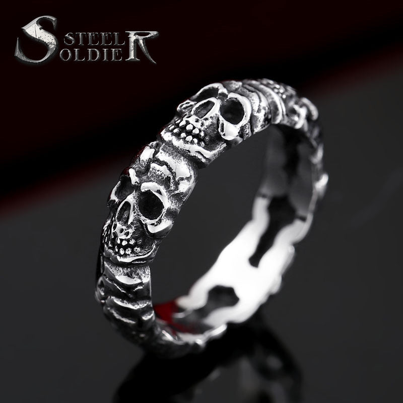 steel soldier stainless steel punk cycle skull ring for men personality popular for aliexpress jewelry