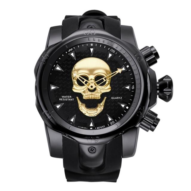 Steampunk Big Dial Skull Watch Men 3D Rotating Sport Silicone Strap Gold Black for Man Fashion Clock Gift relogio masculino