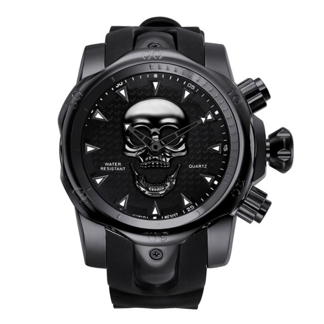 Steampunk Big Dial Skull Watch Men 3D Rotating Sport Silicone Strap Gold Black for Man Fashion Clock Gift relogio masculino