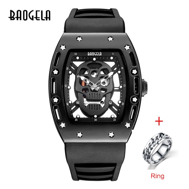 Baogela Pirate Skull Style Men Watch Silicone Luminous Quartz Watches Military Wateproof Skeleton Wristwatch For Man 1612