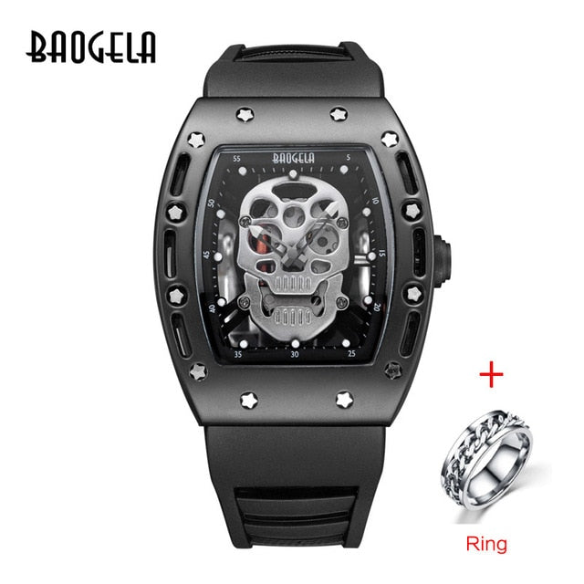 Baogela Pirate Skull Style Men Watch Silicone Luminous Quartz Watches Military Wateproof Skeleton Wristwatch For Man 1612