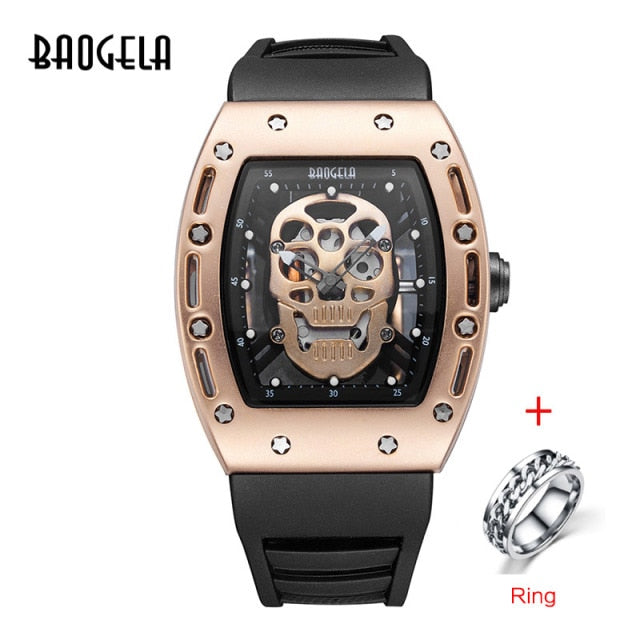 Baogela Pirate Skull Style Men Watch Silicone Luminous Quartz Watches Military Wateproof Skeleton Wristwatch For Man 1612