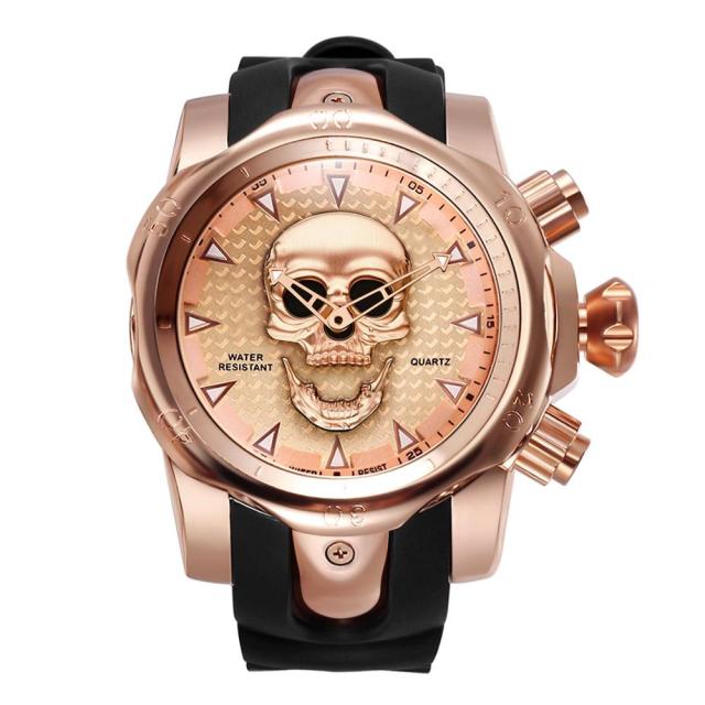 Skull  Watch Men Big Dial 3D Rotating Mens Watches Top Brand Luxury Silicone Strap Climbing Sport Gift for Men Relogio Masculino