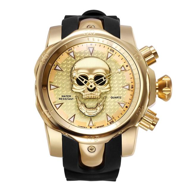 Skull  Watch Men Big Dial 3D Rotating Mens Watches Top Brand Luxury Silicone Strap Climbing Sport Gift for Men Relogio Masculino