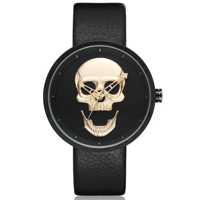 Black Gold Dial Quartz Watch Men 3D Skull Head Pattern Stainless Steel Steampunk Rock Engraved Cool Mexico Man Male reloj hombre