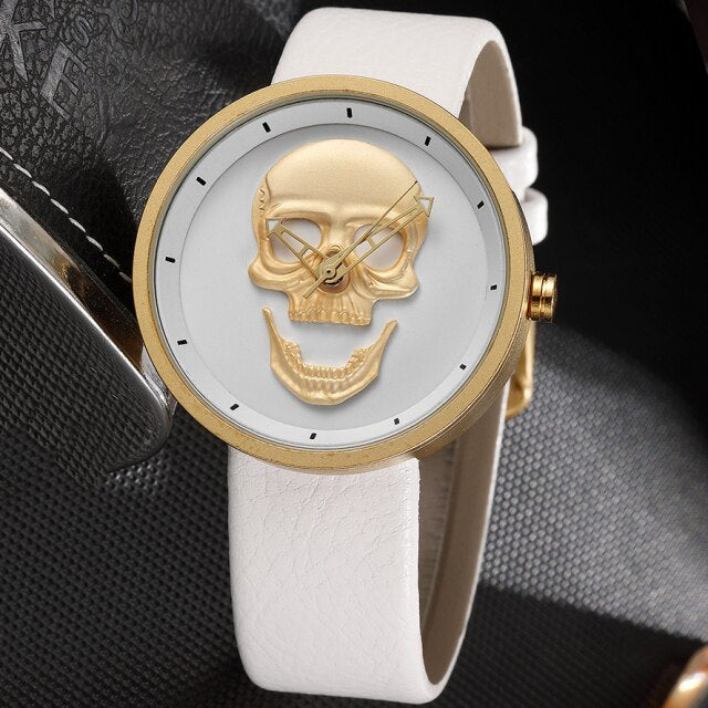 Black Gold Dial Quartz Watch Men 3D Skull Head Pattern Stainless Steel Steampunk Rock Engraved Cool Mexico Man Male reloj hombre