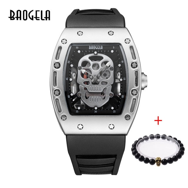 Baogela Pirate Skull Style Men Watch Silicone Luminous Quartz Watches Military Wateproof Skeleton Wristwatch For Man 1612