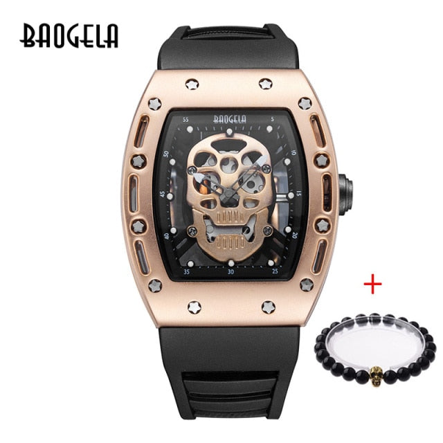 Baogela Pirate Skull Style Men Watch Silicone Luminous Quartz Watches Military Wateproof Skeleton Wristwatch For Man 1612