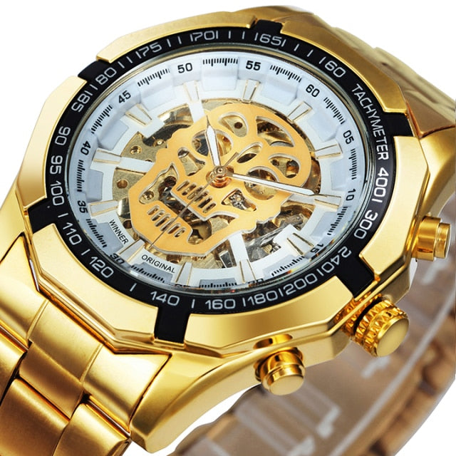 Mens watches Top Brand Luxury 2020 Automatic Mechanical Gold Watch For Men Skeleton Skull Full Steel Hip Hop relogio masculino