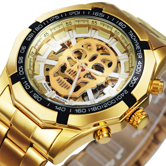 Mens watches Top Brand Luxury 2020 Automatic Mechanical Gold Watch For Men Skeleton Skull Full Steel Hip Hop relogio masculino