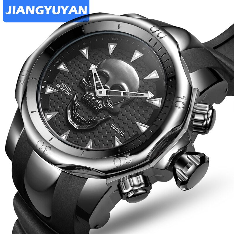 Steampunk Big Dial Skull Watch Men 3D Rotating Sport Silicone Strap Gold Black for Man Fashion Clock Gift relogio masculino