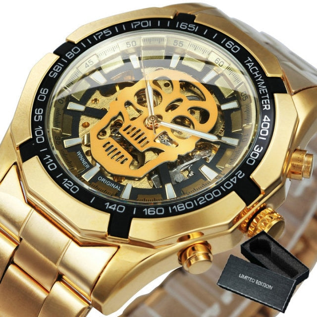 Mens watches Top Brand Luxury 2020 Automatic Mechanical Gold Watch For Men Skeleton Skull Full Steel Hip Hop relogio masculino