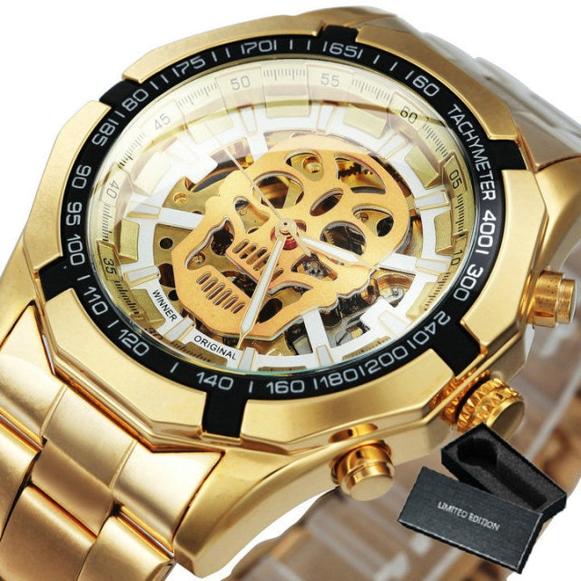 Mens watches Top Brand Luxury 2020 Automatic Mechanical Gold Watch For Men Skeleton Skull Full Steel Hip Hop relogio masculino