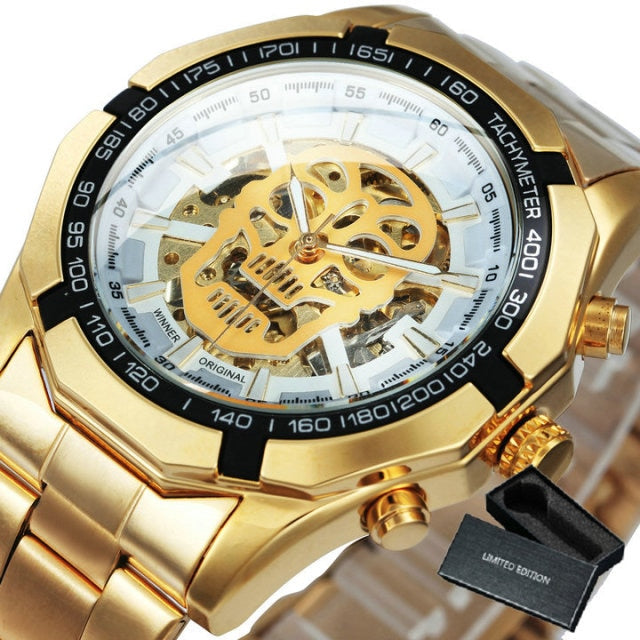 Mens watches Top Brand Luxury 2020 Automatic Mechanical Gold Watch For Men Skeleton Skull Full Steel Hip Hop relogio masculino