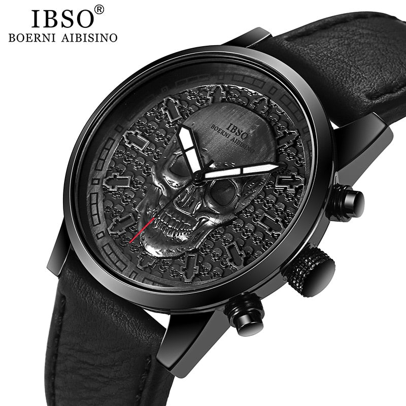 IBSO Brand Skull Quartz Watch for Men 2021 Creative Gothic Sport Quartz Hours Male Wristwatch Clocks Punk relogios masculino