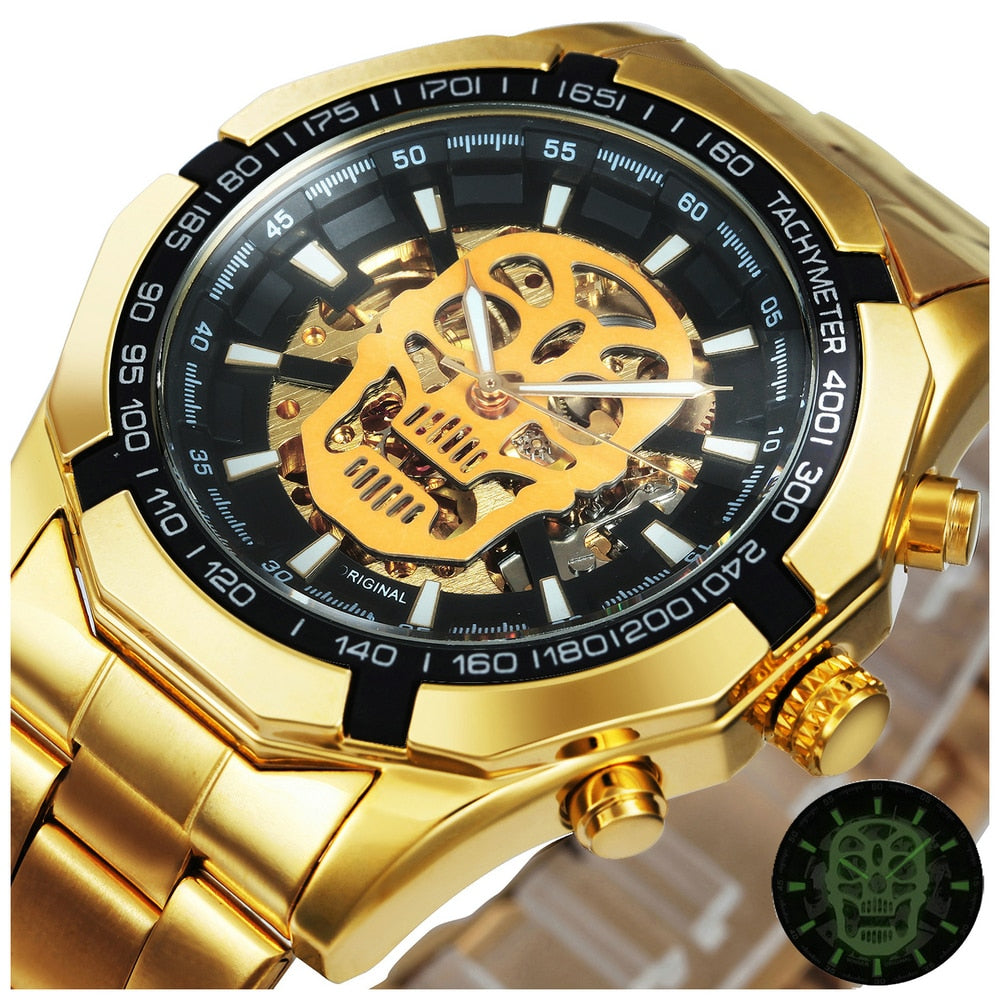 Mens watches Top Brand Luxury 2020 Automatic Mechanical Gold Watch For Men Skeleton Skull Full Steel Hip Hop relogio masculino