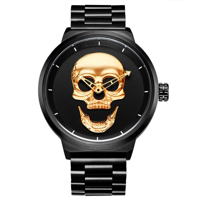 Men Watches Cool Punk 3D-Skull Stainless Steel Top Luxury Brand Sports Quartz Movement Waterproof Shockproof Male Wristwatches