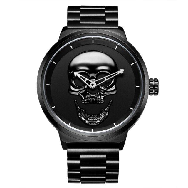 Men Watches Cool Punk 3D-Skull Stainless Steel Top Luxury Brand Sports Quartz Movement Waterproof Shockproof Male Wristwatches