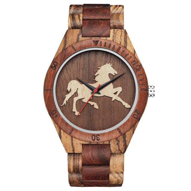 Punk Skull Quartz Movement Men Wristwatch Wooden Strap Dial with Animal Print Business Fashion Watch Gift High Quality 2021 New