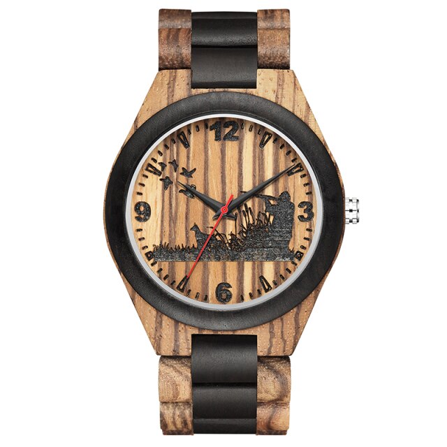 Punk Skull Quartz Movement Men Wristwatch Wooden Strap Dial with Animal Print Business Fashion Watch Gift High Quality 2021 New