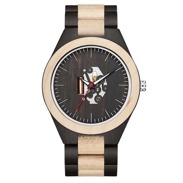 Punk Skull Quartz Movement Men Wristwatch Wooden Strap Dial with Animal Print Business Fashion Watch Gift High Quality 2021 New