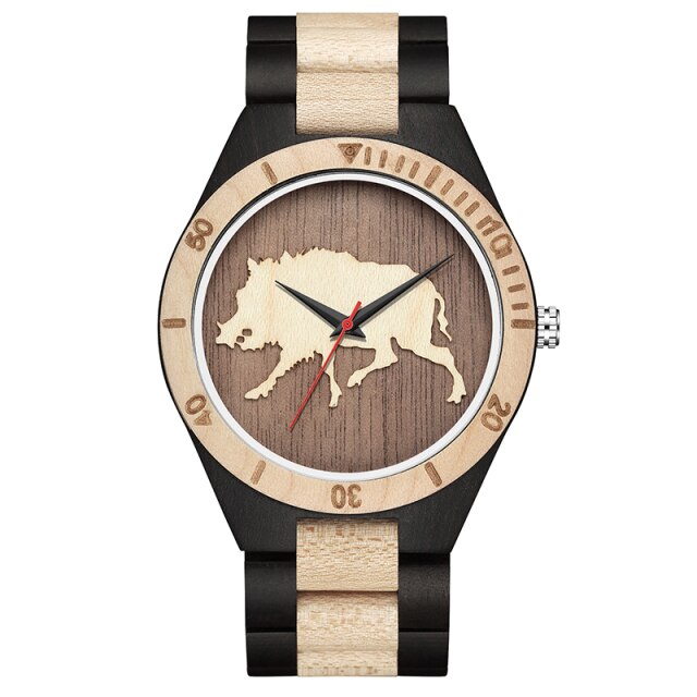 Punk Skull Quartz Movement Men Wristwatch Wooden Strap Dial with Animal Print Business Fashion Watch Gift High Quality 2021 New