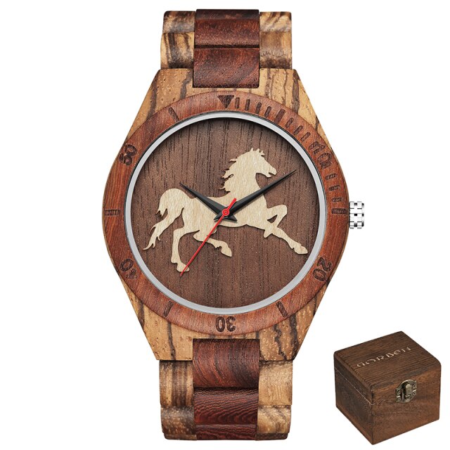 Punk Skull Quartz Movement Men Wristwatch Wooden Strap Dial with Animal Print Business Fashion Watch Gift High Quality 2021 New