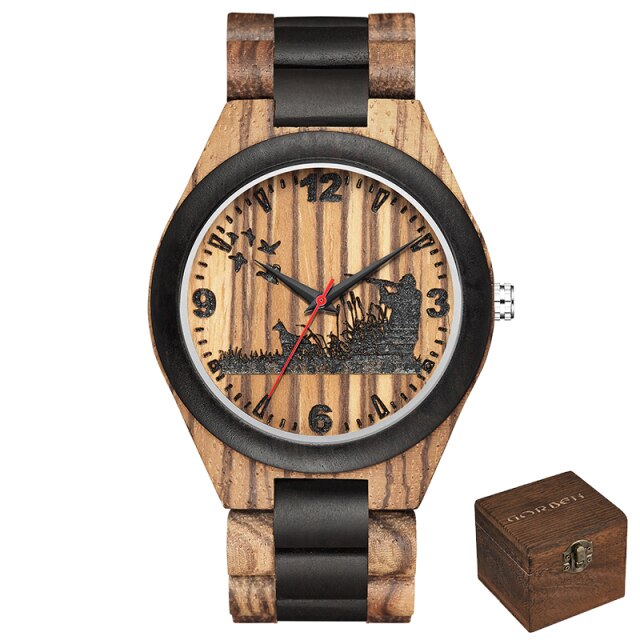 Punk Skull Quartz Movement Men Wristwatch Wooden Strap Dial with Animal Print Business Fashion Watch Gift High Quality 2021 New