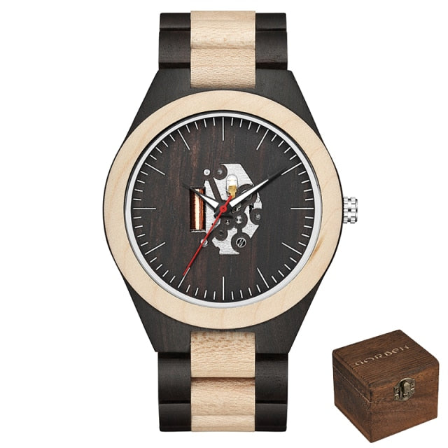 Punk Skull Quartz Movement Men Wristwatch Wooden Strap Dial with Animal Print Business Fashion Watch Gift High Quality 2021 New