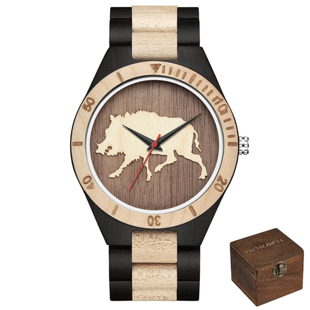 Punk Skull Quartz Movement Men Wristwatch Wooden Strap Dial with Animal Print Business Fashion Watch Gift High Quality 2021 New