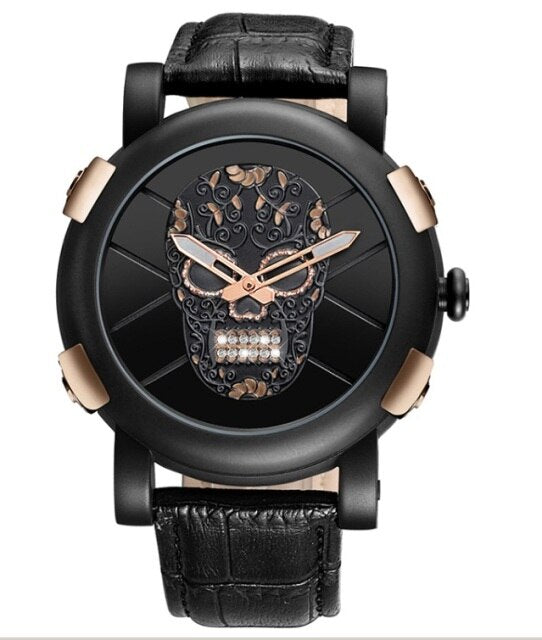 Creative 3D Skull Watch Luxury Brand Quartz Mens Watch Steam Punk Skeleton Clock Leather Band Sports Reloj Military Men Watches