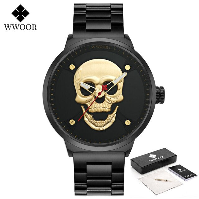 Reloj Hombre Men Fashion Skull Watch Creative Cool Stainless Steel Quartz Wrist Watch Luxury Rose Gold Waterproof Men Watch 2021