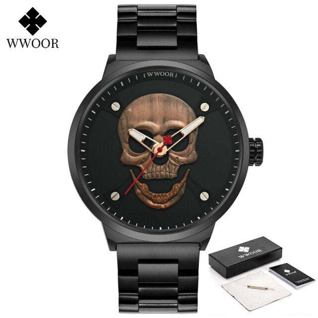 Reloj Hombre Men Fashion Skull Watch Creative Cool Stainless Steel Quartz Wrist Watch Luxury Rose Gold Waterproof Men Watch 2021