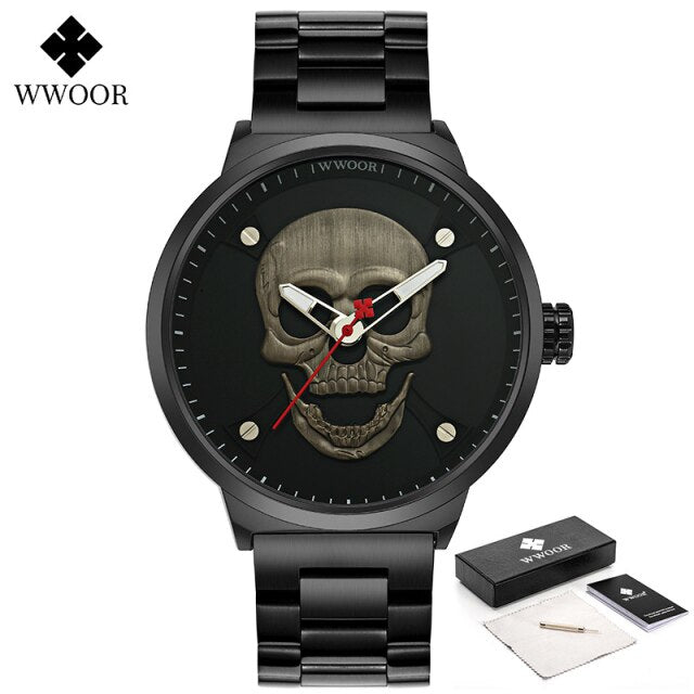 Reloj Hombre Men Fashion Skull Watch Creative Cool Stainless Steel Quartz Wrist Watch Luxury Rose Gold Waterproof Men Watch 2021