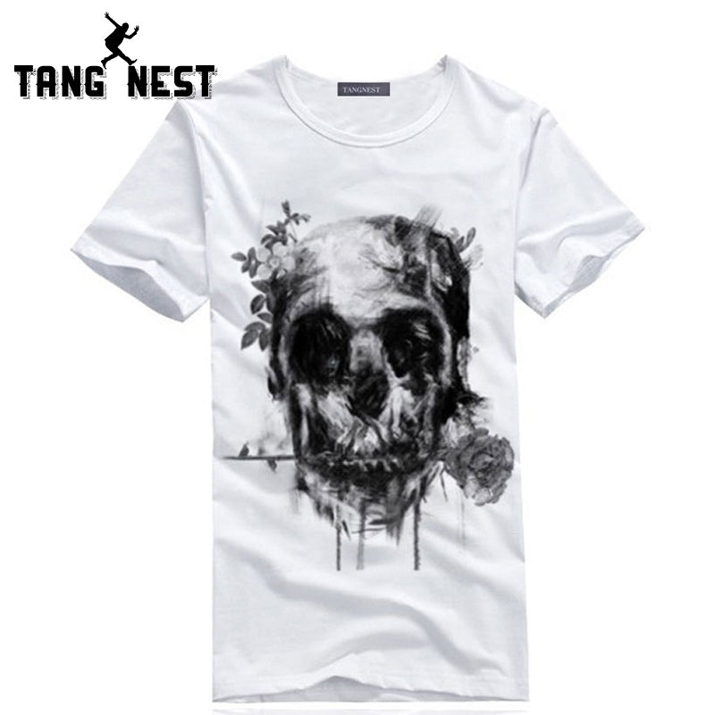 TANGNEST Men's 2017 Skull New Design Fashion Vrew Neck T-shirts Short-sleeve Printing White Soft New T-shirts MTS513