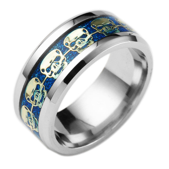 Fashion Mens Jewelry Never Fade Stainless Steel Skull Ring Gold Filled Blue Black Skeleton Pattern Man Biker Rings Men Gift 2016