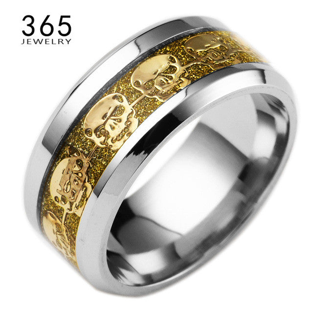 Fashion Mens Jewelry Never Fade Stainless Steel Skull Ring Gold Filled Blue Black Skeleton Pattern Man Biker Rings for Men Gift