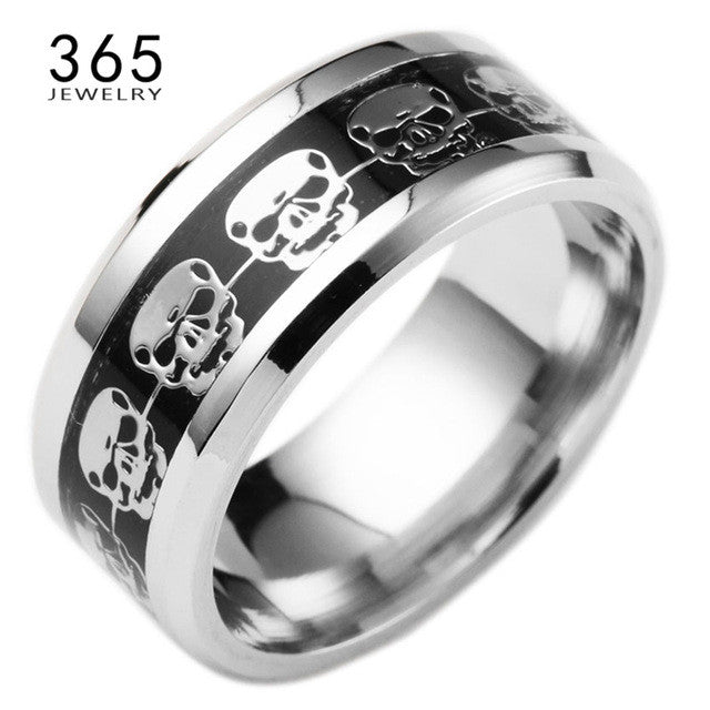 Fashion Mens Jewelry Never Fade Stainless Steel Skull Ring Gold Filled Blue Black Skeleton Pattern Man Biker Rings for Men Gift