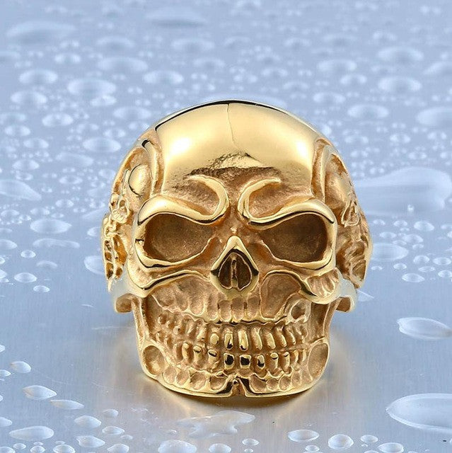 Steel soldier Drop Ship 2015 Fashion Ring Stainless Steel Rings For Man Big Tripple Skull Ring Punk Biker Jewelry BR8-068