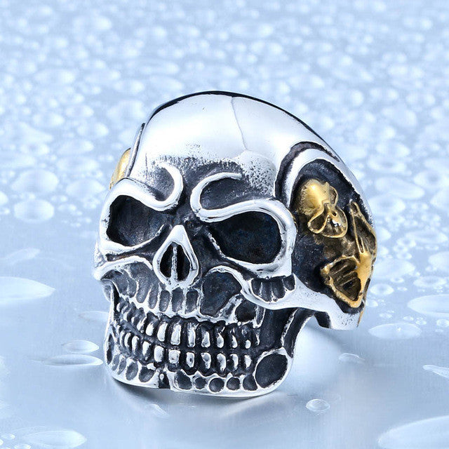 Steel soldier Drop Ship 2015 Fashion Ring Stainless Steel Rings For Man Big Tripple Skull Ring Punk Biker Jewelry BR8-068