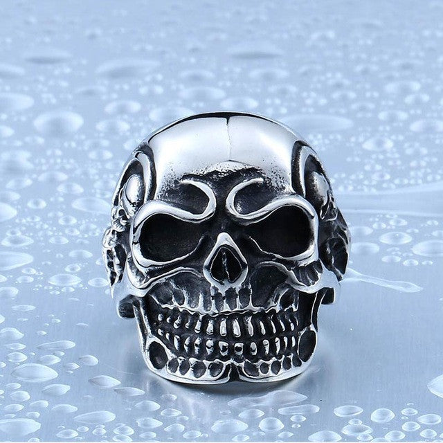 Steel soldier Drop Ship 2015 Fashion Ring Stainless Steel Rings For Man Big Tripple Skull Ring Punk Biker Jewelry BR8-068