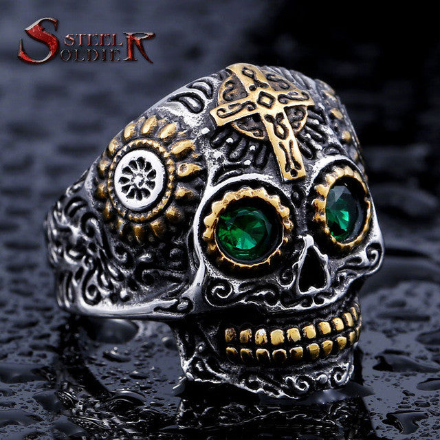 Steel soldier men stainless steel Hip-hop skull ring titanium steel men retro jewelry men punk jewelry