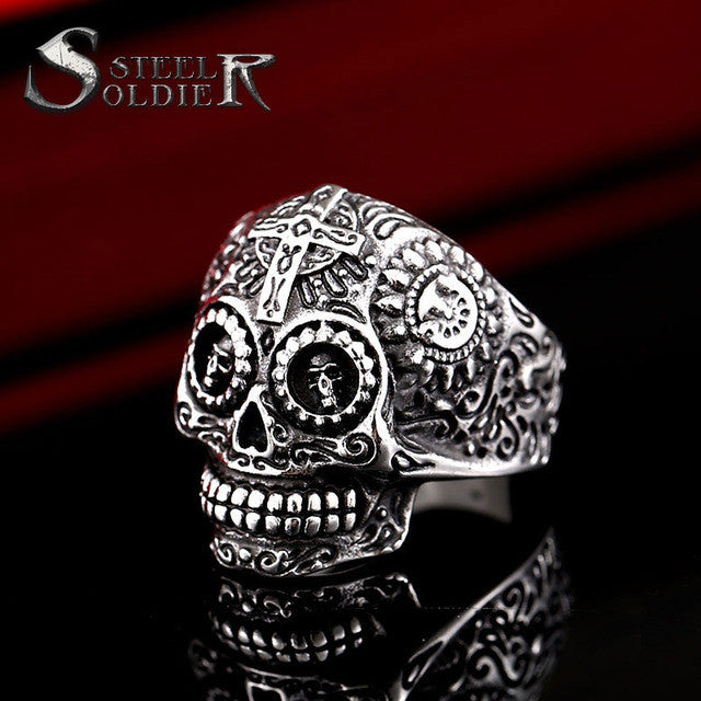 Steel soldier men stainless steel Hip-hop skull ring titanium steel men retro jewelry men punk jewelry