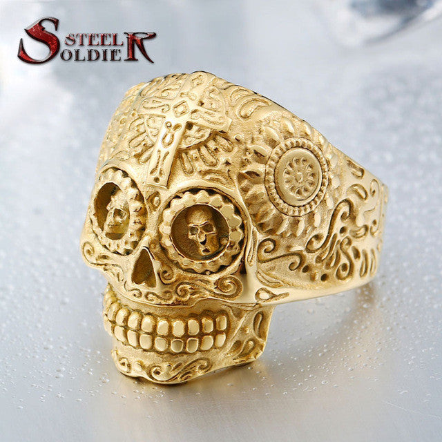 Steel soldier men stainless steel Hip-hop skull ring titanium steel men retro jewelry men punk jewelry