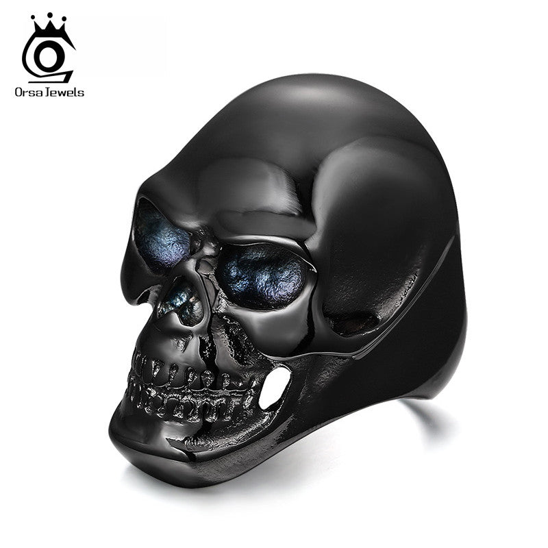 ORSA JEWELS Stylish Stainless Steel Black/ Gold Skull Ring for men 2017 New Fashion Men's Retro Jewelry OTR92